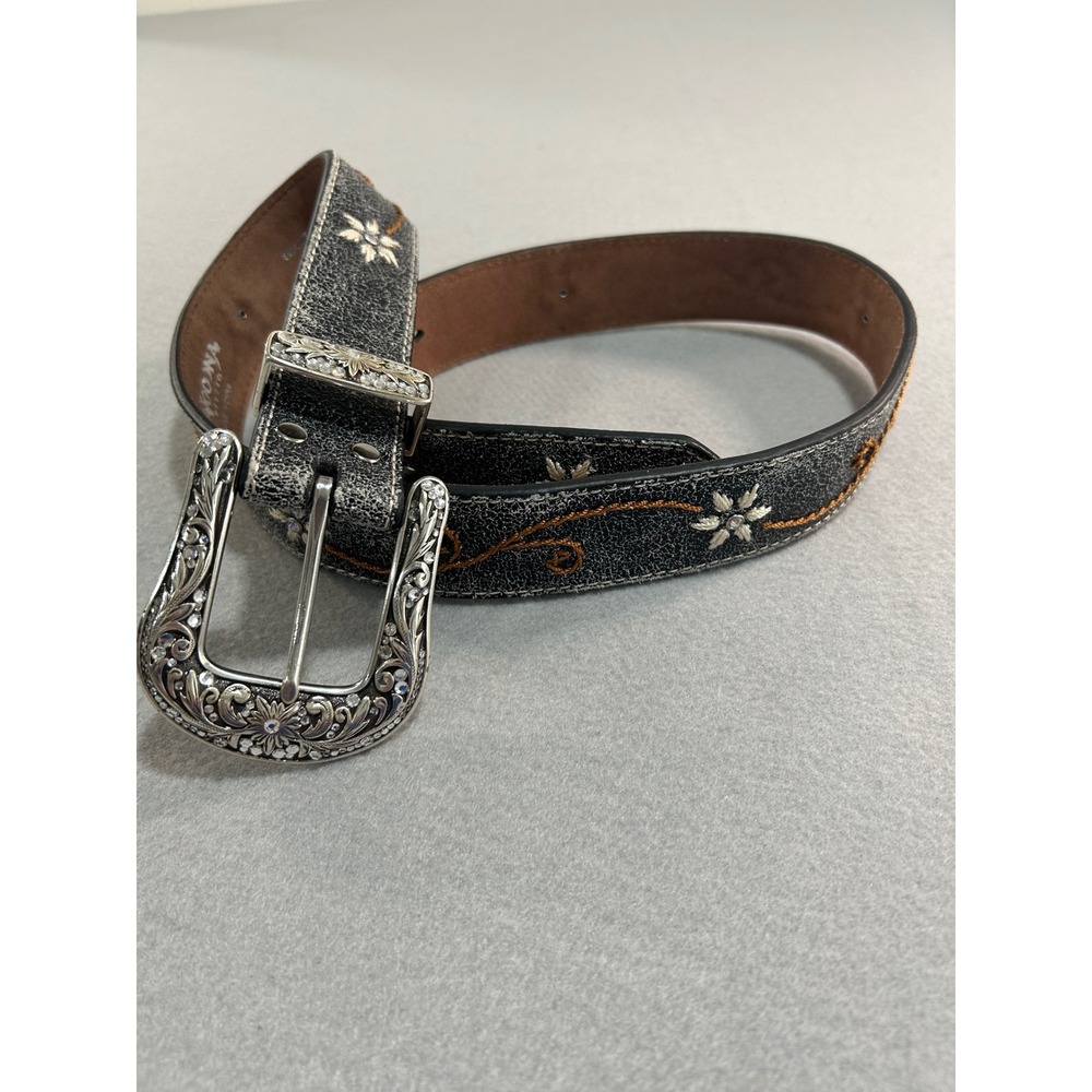 Nocona Belt Women Medium Black Leather Western Music Festival Country Rhinestone